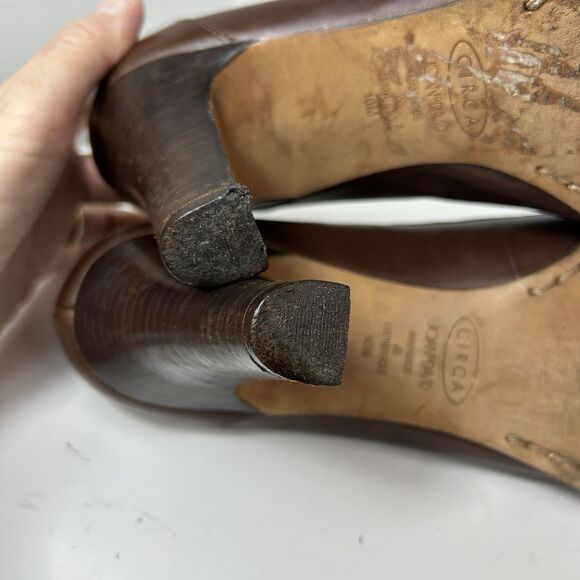 Circa Joan & David Brown Leather Woven Vamp Loafer Style Pumps Size 10M - Picture 10 of 13